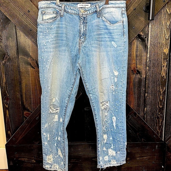 Flying Monkey Cropped Jeans 30 Boyfriend Style Distressed Destroyed High Rise - Picture 1 of 10